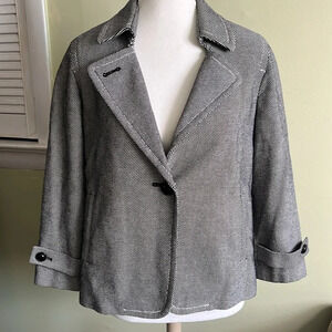 Talbots houndstooth cotton black white fully lined blazer jacket
